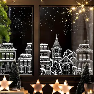 Nordic Snow Scene Window Sticker, Static Adhesive Glass Film, Reusable Dual-Sided Window Decal, Christmas New Year Shop Display Decor