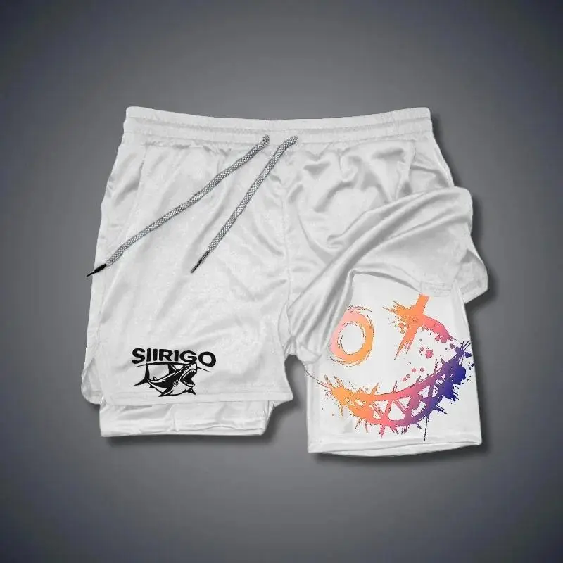 2026 Men's Smiling Face Printed Fitness Shorts Double-Layer 2-in-1 Quick Drying Fitness Outdoor Leisure Training Sports Shorts