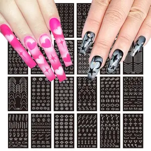 24 Sheets Airbrush Stencils Nail Stickers for Nail Art, French Nail Decals Printing Template Stencil Tool Moon Stars Heart Butterfly French Design Hollow (154 Designs)