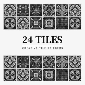 24 pcs/pack, PVC Material Nordic Style Pattern Self-adhesive Tile Stickers, Decorative stickers, Classic Style, Home Decor, Waterproof, Oil-proof, Scratch Resistant And Easy To Clean, Suitable For Dining Rooms, Kitchens, Bathrooms