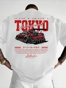 Tokyo Underground JDM Sports Car Graphic T-Shirt, Japanese Car Culture Print Tee, Oversized Streetwear Shirt, Casual Short Sleeve Top, Trendy JDM Aesthetic Cotton Tee for Car Enthusiasts