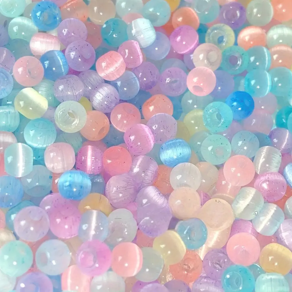 150pcs Small Glass Seed Beads, 4mm Cat Eye Crystal Loose Beads for Crafts, Colorful Cat Eye Loose Spacer Decorative Charms for Necklace Bracelet Earrings
