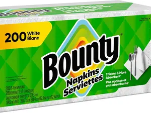 Bounty Paper Napkins White 200 Count Kitchen Pack Sheets 12.10 x 12 Inches Light Green and White Color Practical and Stylish