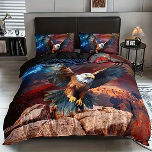 [Vibrant Majestic Eagle Bedding] 3pcs Vibrant HD Printed Majestic Eagle Decorative Bedding Set - Duvet Cover & 2 Pillowcases, Breathable Polyester, All-Season Comfort for Home or Dorm Decor