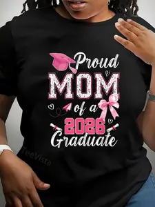 100% Cotton Unisex Graduation Family Senior 2026 Proud Mom Of A 2026 Graduate T-Shirt Casual Graphic Printed Vintage Tshirt