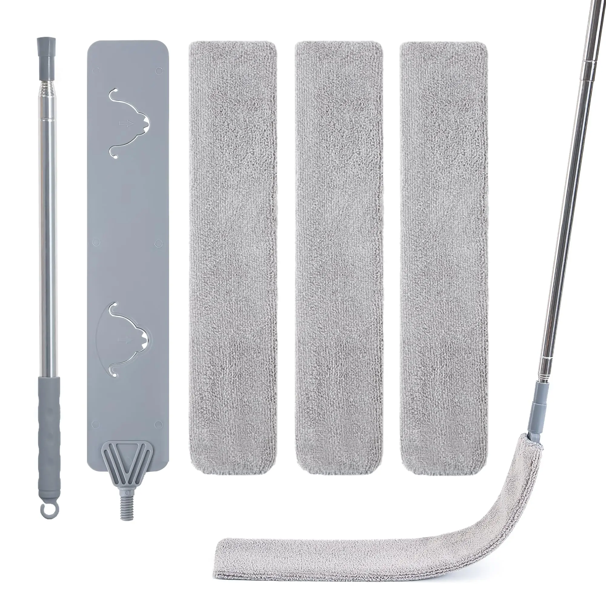 Adjustable Lightweight Steel Retractable Gap Dust Cleaner Set, 51.2 in Extendable Slim Duster with 3 Washable Microfiber Cloths for Household Cleaning in Narrow Gaps Behind & Under Home Appliances, Sweep