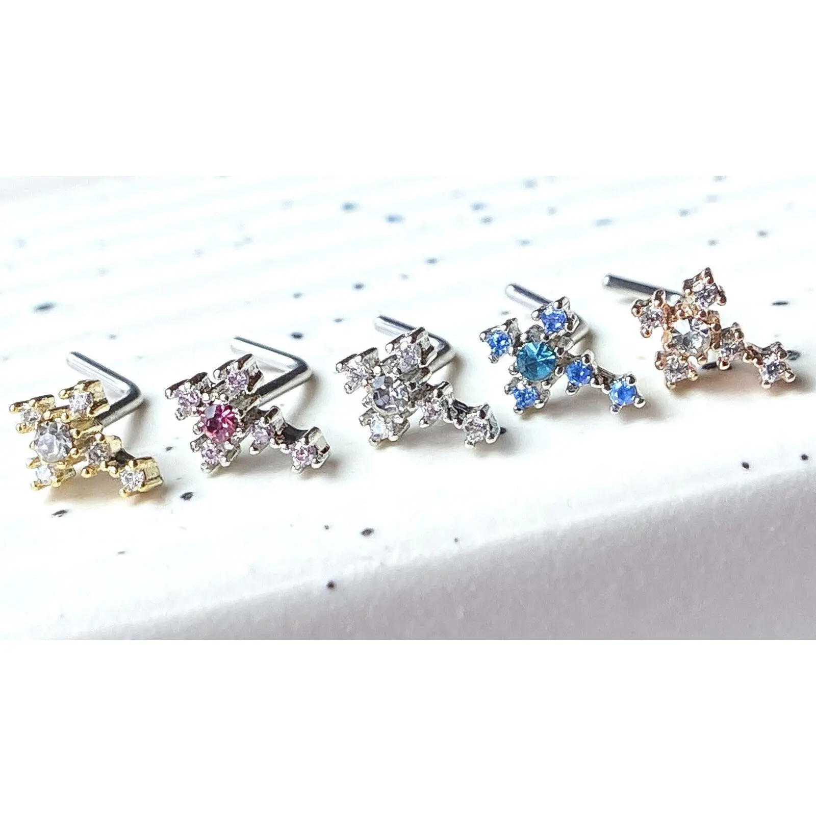 1pc CZ Gem Cross L-Bend 20g Nose Ring Stud Screw 316L Surgical Steel