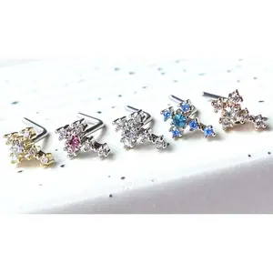 1pc CZ Gem Cross L-Bend 20g Nose Ring Stud Screw 316L Surgical Steel