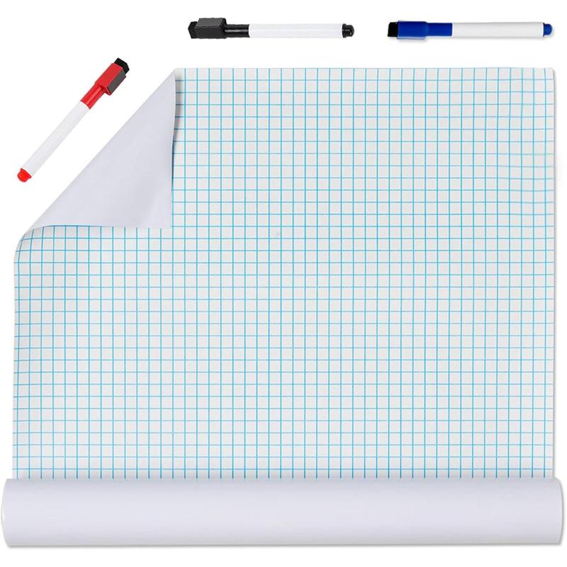 White Board Paper - 17.3" x 78.7" (6.5 ) - Self-Adhesive Dry Erase Board Sheet Sticker Removable Wall  for , Office, School & Home with 3 count Marker Pen