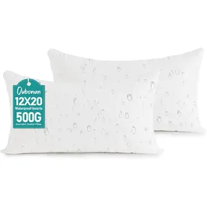 12x20 Outdoor Pillow Inserts (Pack of 2) - Square Waterproof Decorative Throw Pillow Insert for Couch Sofa Bed Patio Furniture - White Pillows