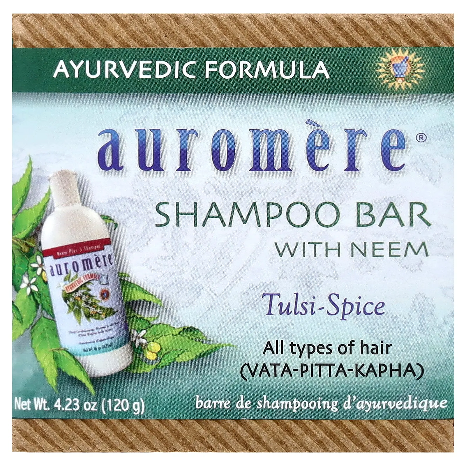 Auromere Shampoo Bar With Neem, Tulsi-Spice, 4.23 oz (120 g)