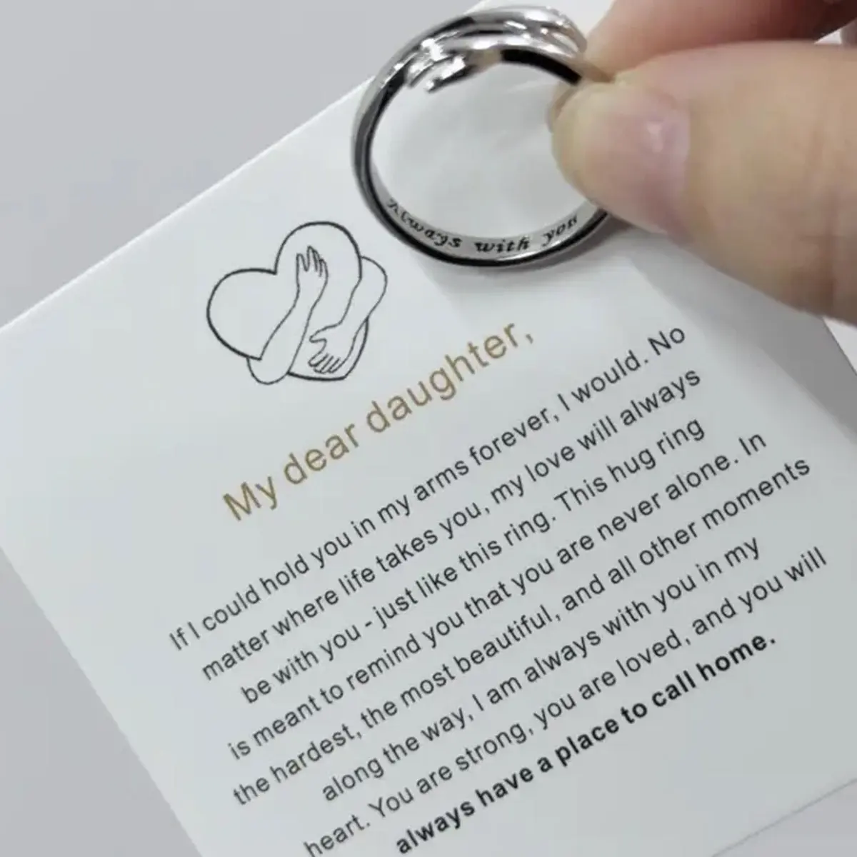 Stainless Steel Hug Ring for Women Teen Girls, Adjustable ring Jewelry Mothers Day Birthday Gifts for Daughters Mom Sister Wife Friends Grandma with gift card