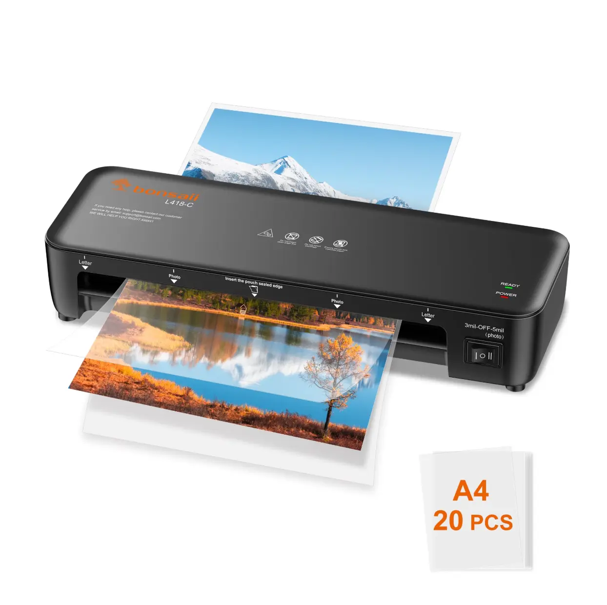 Bonsaii 9-inch Thermal Laminator Machine - 4-in-1 Office & Home Use Laminator with Anti-Jam Technology, Faster Preheating, Higher Laminating Speed, Quiet and Efficient Operation, Paper Cutter, Corner Rounder, 40 Laminating Sheets (Fits Letter/A5/A6, 270m)