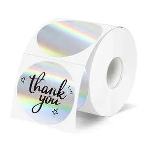 2 Inch Round Holographic Thermal Label Stickers (400 pcs/roll) — Waterproof, Tear-Resistant, Self-Adhesive, and Multi-Purpose; Ideal for DIY Custom Logo Designs, QR Codes, and Name Tags