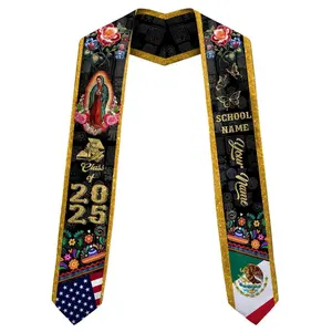[HOT 2026] Customized Mexico Graduation Stole 2025 Mexican Graduation Sash 2025 Mexican American Flag Graduatio
