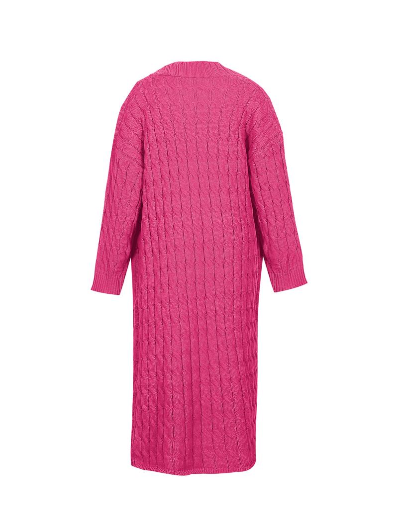 Women's Solid Color Textured Drop Shoulder Pocket Longline Cardigan, Casual Open Front Long Sleeve Knitwear for Fall & Winter, Women's Knit Clothing for Daily Wear, Lady Baggy Cardigans for Women, Womenswear, Casual Knit Top