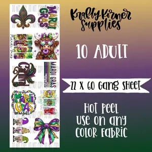 Mardi Gras DTF Transfer Gang Sheet, 22 x 60