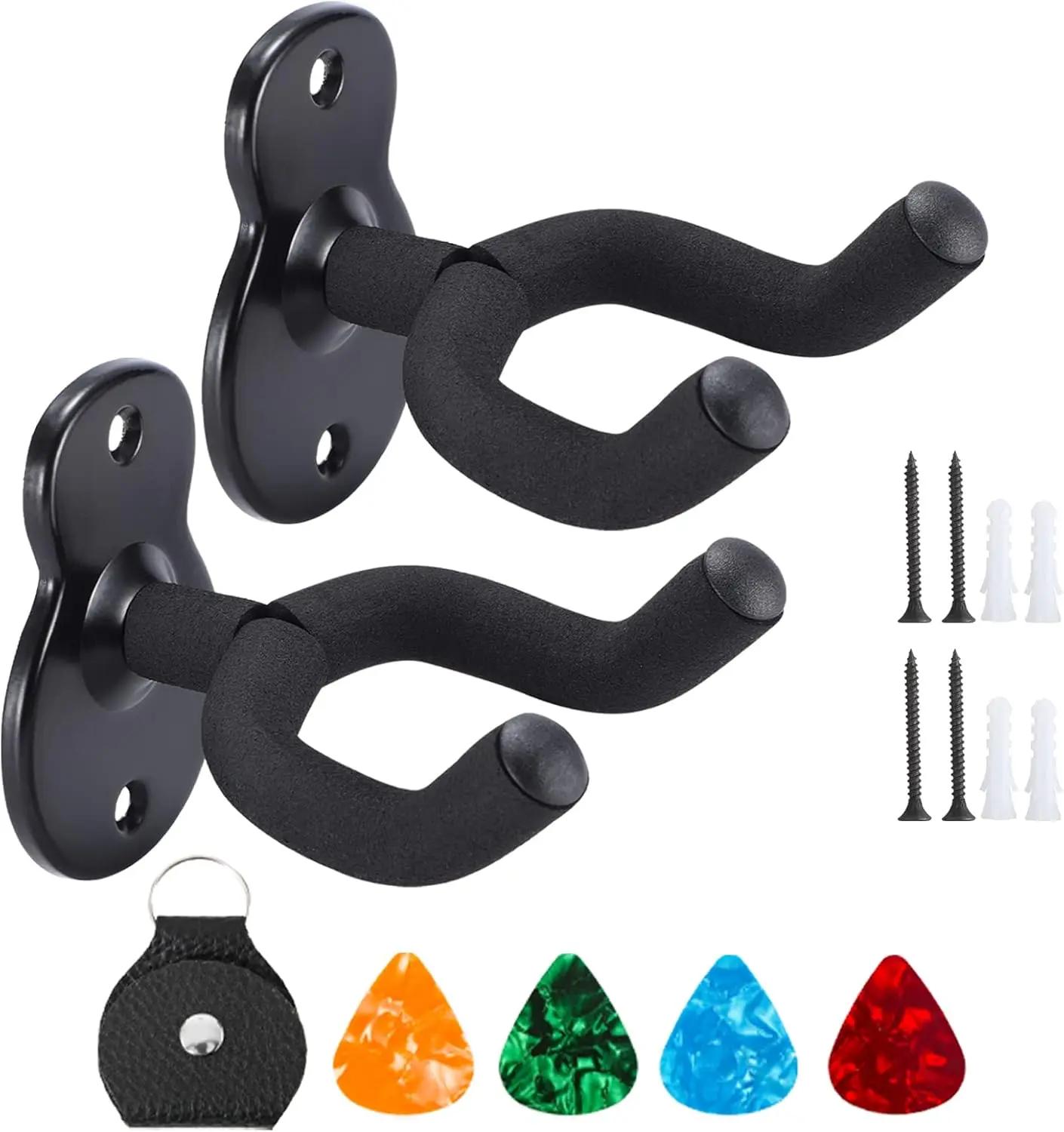 Guitar Wall Mount, Hanger Hook Holder Stand Guitar Hangers Hooks for Acoustic Electric Bass Guitars and Ukulele (2 Set)