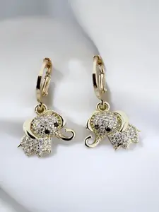 Elephant with CZ 14k Gold Electroplated Earrings