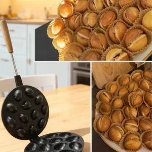 1pc 12 Slot Oval Waffle Iron Mold, Nut Cookie/cake Baking Tray, Universal Gas Stove Compatible, Egg Waffle Maker