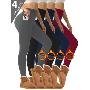 4-Pack Women’s High-Waist Fleece-Lined Leggings with Pockets for Fitness, Running, Outdoor Sports — Slimming, Tummy Control, Yoga Pants