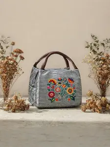 Vibrant Folk Floral Pattern Lunch Bag, Mexican & Eastern European Inspired, High Saturation Colors, Retro Style, Perfect for Daily Use