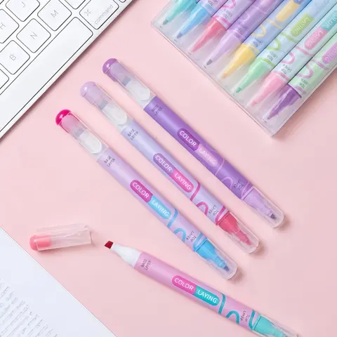 8-Piece Multi-Tip Art Markers & Highlighters Set, Creative Dual-Head 16-Color Fluorescent Office Stationery for Students' Learning, Back to School Needs