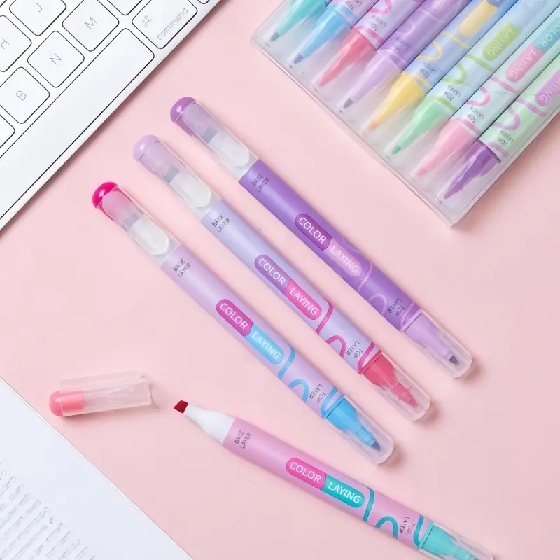 8-Piece Multi-Tip Art Markers & Highlighters Set, Creative Dual-Head 16-Color Fluorescent Office Stationery for Students' Learning, Back to School Needs