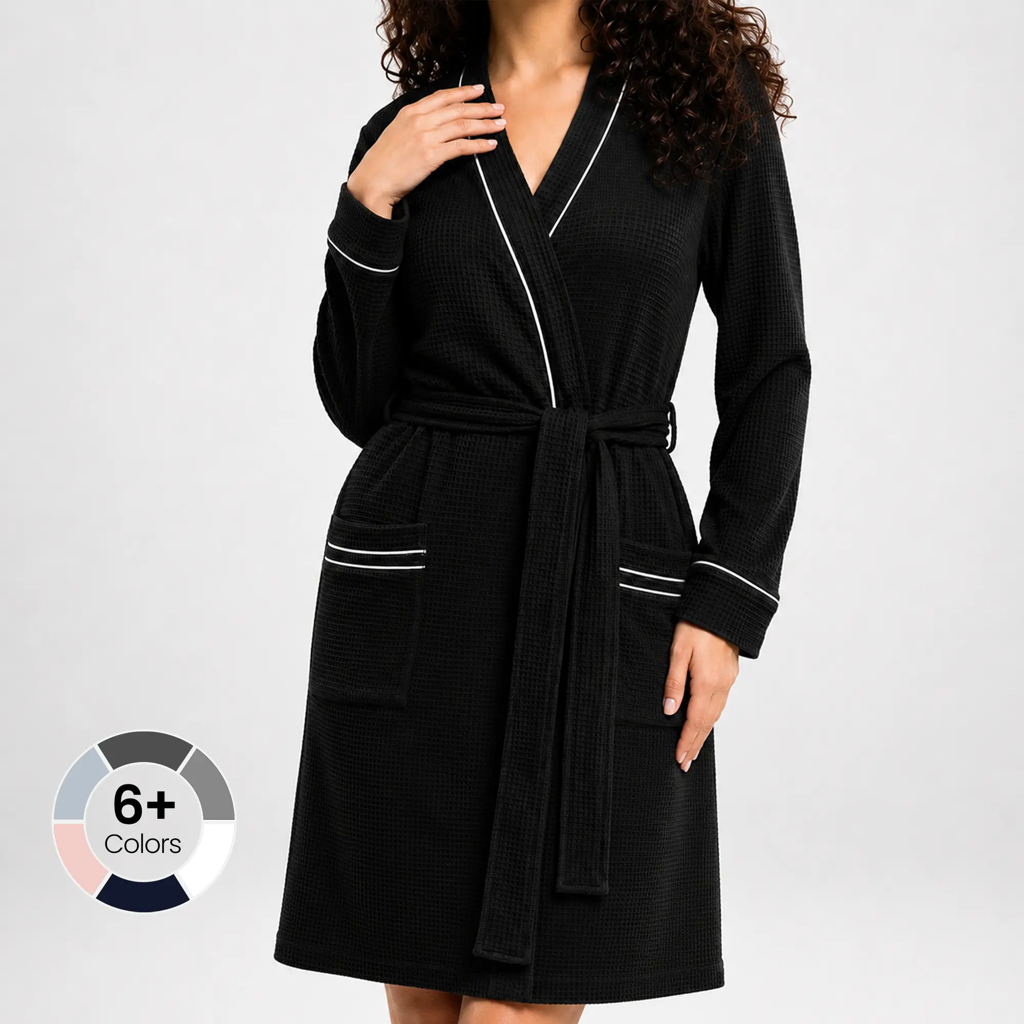 NY Threads Women's Plush Soft Waffle Knit Robe - Mid-Length Elegant Kimono Bathrobe, Breathable Lightweight Cotton Blend, Essential Everyday Casual Loungewear with Pockets