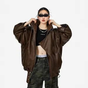 Womens Oversized Leather Jackets Faux Suede Fall Fashion Motorcycle Coats Winter Outfits Clothes 2024 Womenswear Tops