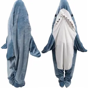 Shark Blanket Cozy Blanket Hoodie, XL Size Flannel Shark Onesie Wearable Blanket for Adult Cartoon Throw Blankets Shark Sleeping BagGift