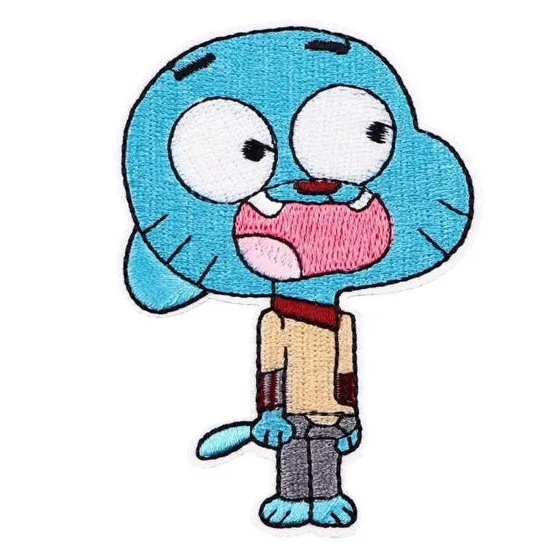 Cute Gumball Cartoon Character Embroidered Patch - Blue Design with Character's Face and Hands, Suitable for Crafting and Decoration