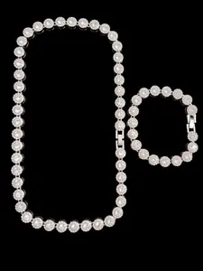 Men Women Hip Hop Round Necklace Bracelet Set, Fashionable Jewelry Set, Fashion Punk Ice-Shine Jewelry Gift, 2 Piece Set for Lovers
