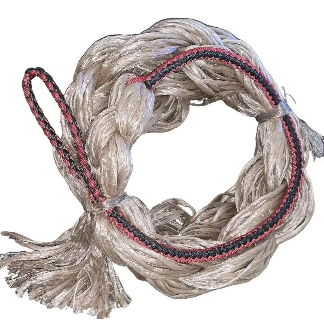 Adult Saddle Bronc Rein Extra Soft Black & Red Cord on Tan Poly 6' Tack Paracord Neck Bronc Reins