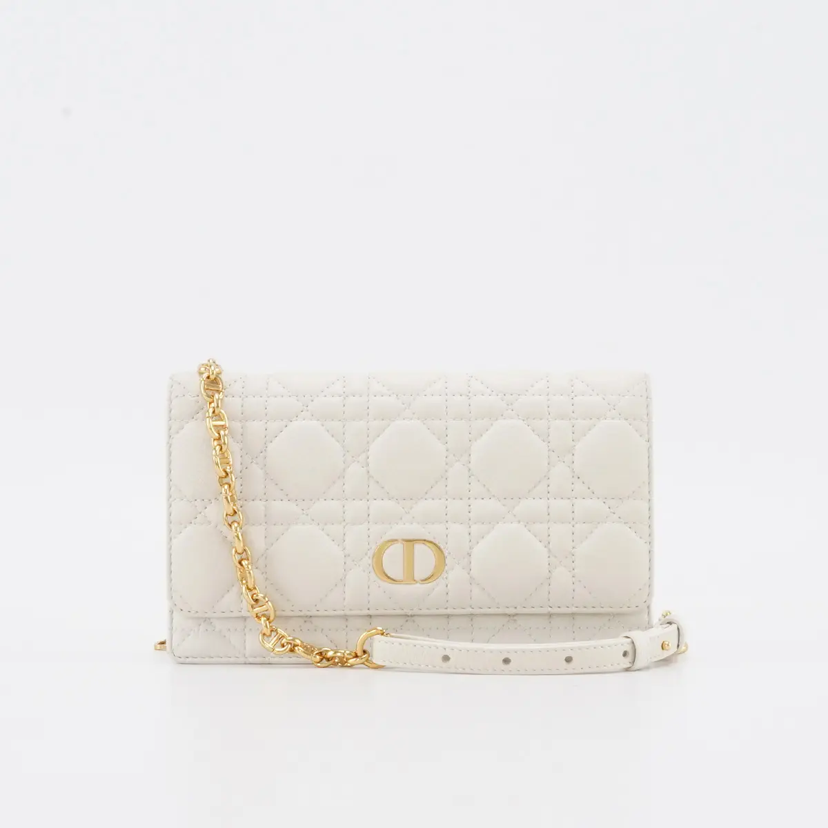 Pre-owned Dior leatehr Shoulder Bags Caro Pouch with Chain Latte Supple Cannage Calfskin shoulder bag BGP199143