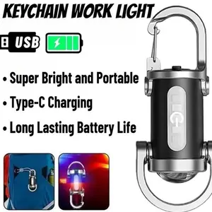 2Pcs Portable Led Flashlight USB-C Rechargeable Work Light Key Ring Pendant, Led Flashlight, mergency Lantern for Camping, Hiking, Home, Office, Power Outages