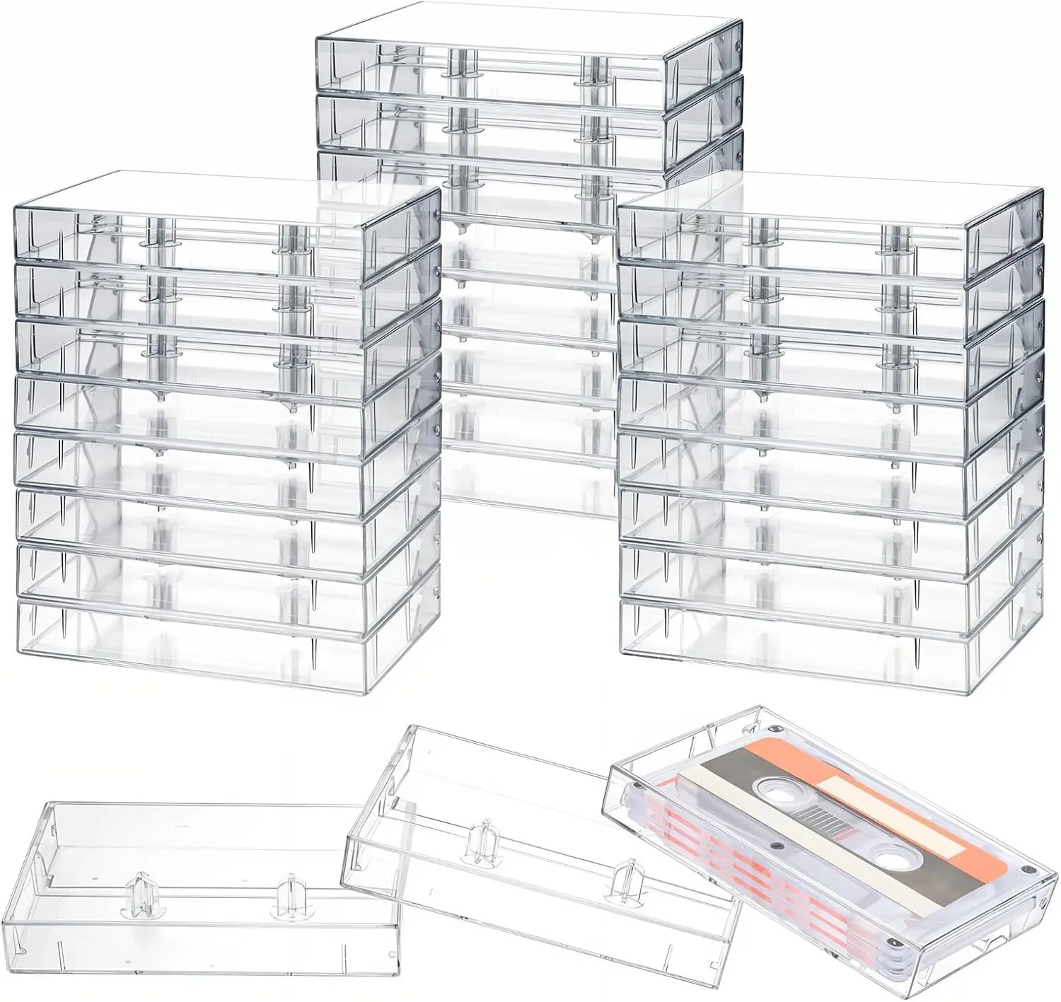 25 Pcs Audio Cassette Storage Cases - Clear Plastic Cassette Tape Cases, Classic Style Boxes Cassette Replace Lost & Damaged Cases Perfect as Cassette Tape Storage(4.3" L x2.8 W x0.6 H)