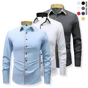 Men's Casual Shirts, Stretchable, Solid Color, Business Casual