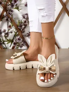 Summer New Fashion Casual Butterfly Knot Thick Sole Sandals, Slimming and Heightening Soft Bottom, Non-Tiring Daily Wear, Boho Style PU Material, Women Footwear