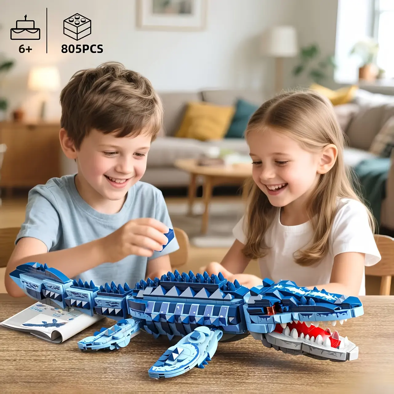 Jurassic Theme Building Block Set - 805-Pcs BPA-Free Unisex Construction Toy, Azure Dragon Dinosaur World Building Model for Kids