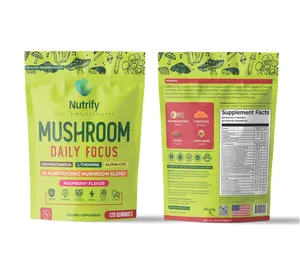 Nutrify Mushroom Daily Focus Gummies - 120 Vegan Gluten-Free Gummies with Lion's Mane Reishi Chaga for Stress Relief & Immune Support - Natural Raspberry Flavor Vitamin