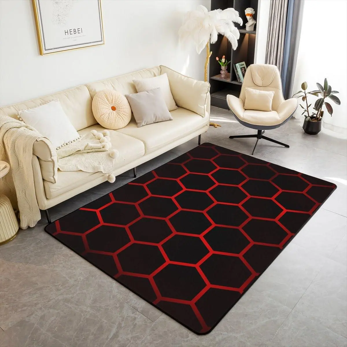 Honeycomb Area Rug Modern Hexagon Theme Rugs Living Room Bedroom Car Reversible Geometrical Red Black Indoor Floor Mat
