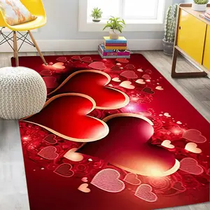 Valentine's Day Gold Heart Pattern Rug, Anti-Slip Square Floor Mat, Polyester Fiber Home Carpet for Bedroom/entry/love Theme Decor, Decorative Rugs