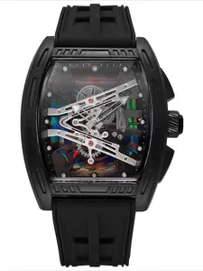 Fashion Tonneau-shaped Colorful Hollow Dial Silicone Strap Trendy Quartz Wristwatches Watch Men Modern Fashionable Wristwatch