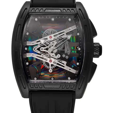Fashion Tonneau-shaped Colorful Hollow Dial Silicone Strap Trendy Analog Quartz Watches Quaerz Watch Men