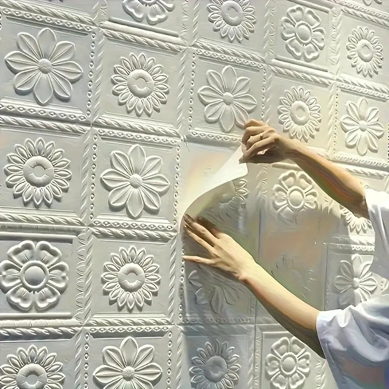 15pcs  Self-Adhesive 3D Decorative Foam Wallpaper Stickers Suitable for - Peel and Stick Waterproof Moistureproof Textured Ceiling & Wall Panels,  Cut-to-Fit Sheets for DIY Home Renovation (Living Room, Kitchen, Bedroom)
