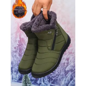 Women’s warm faux fur mountain boots, winter outdoor comfortable house shoes, non-slip casual short boots, unisex fall and winter footwear, pull-on boots