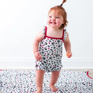 Bestaroo LovePup Groovy Floral Bubble Romper, Super Soft Bamboo Blend, Flutter Sleeves, Snap-Leg Diaper Access, Summer Baby Outfit