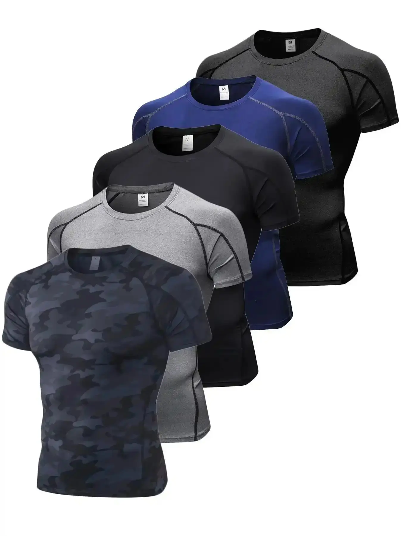 Men's Solid & Camo Print Raglan Sleeve Compression Shapewear Tee, Quick Drying Breathable T-shirt, for All Seasons, Gym Tops, Workout Clothes, essential piece, wardrobe staple, everyday wear, must have item