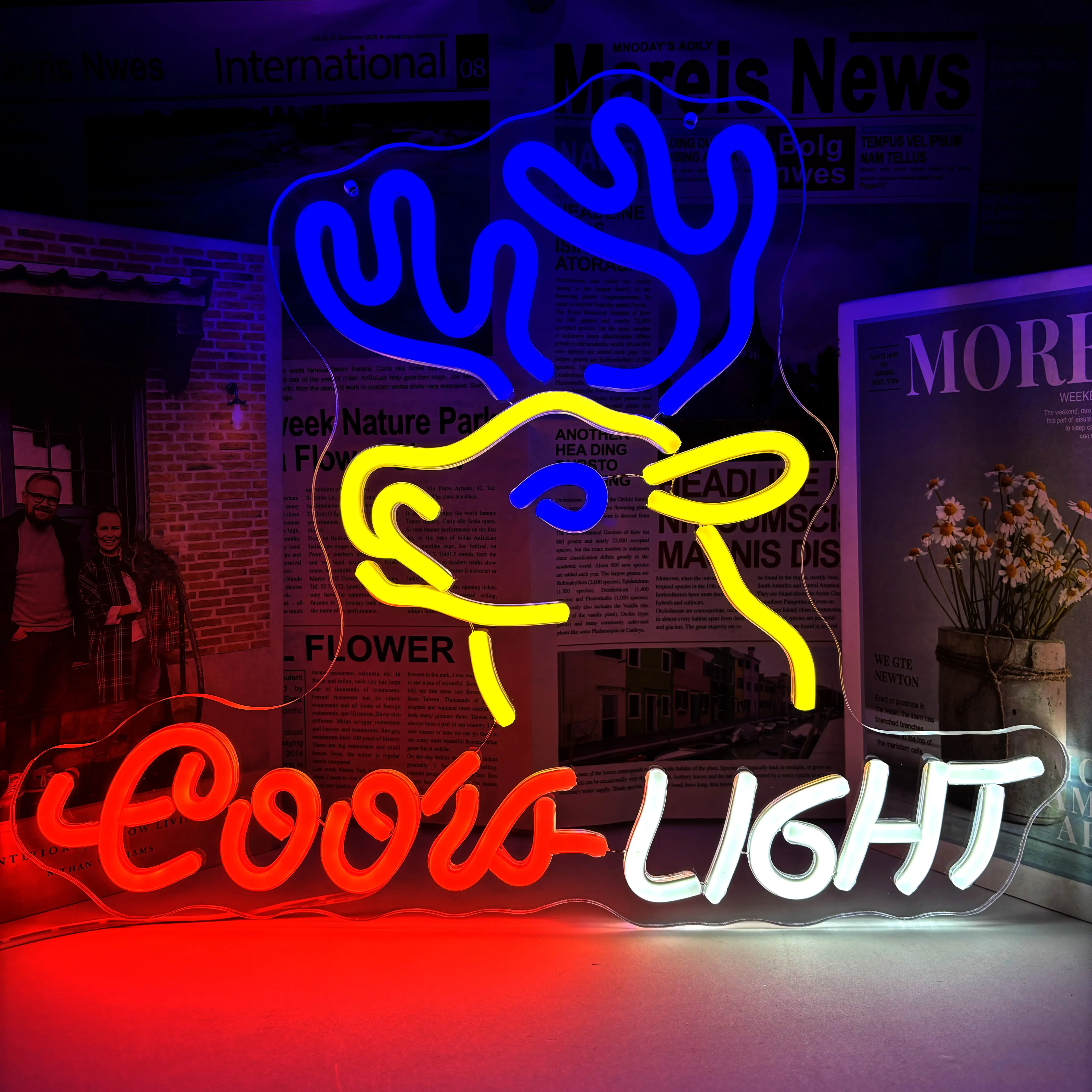 Deer Head Crs Light Neon Sign Cool Beer Bar Wall Decor Man Cave Light USB Powered LED Neon Light summervibes-Father's Day